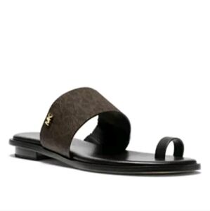 Michael Kors August Flat Sandal Brown/Black Leather - Size 9